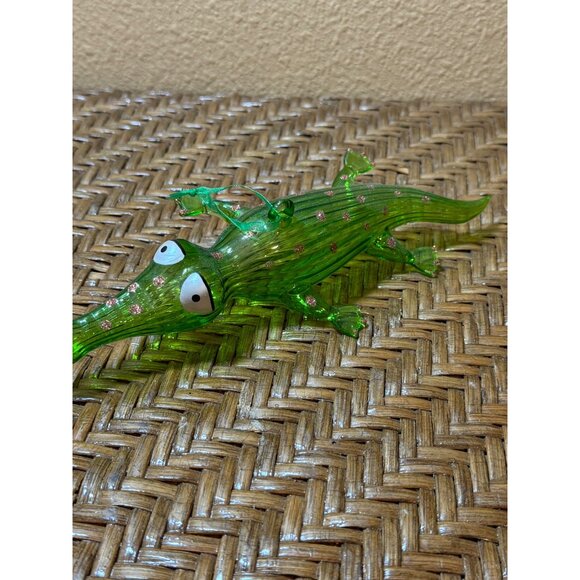 Pier 1 Alligator Crocodile Blown Glass Christmas Ornament Green Gold Glitter - Picture 2 of 5